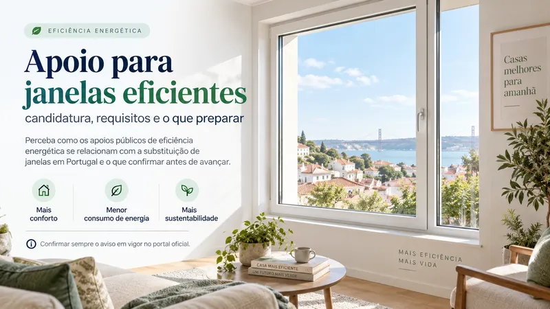 Habitação com janelas e documentação para candidatura a apoio de eficiência energética