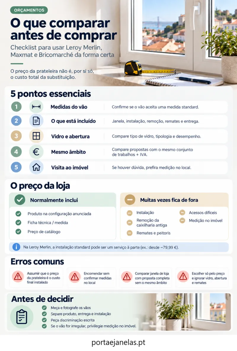 Checklist do que comparar antes de comprar janelas PVC na loja DIY ou com orçamento medido